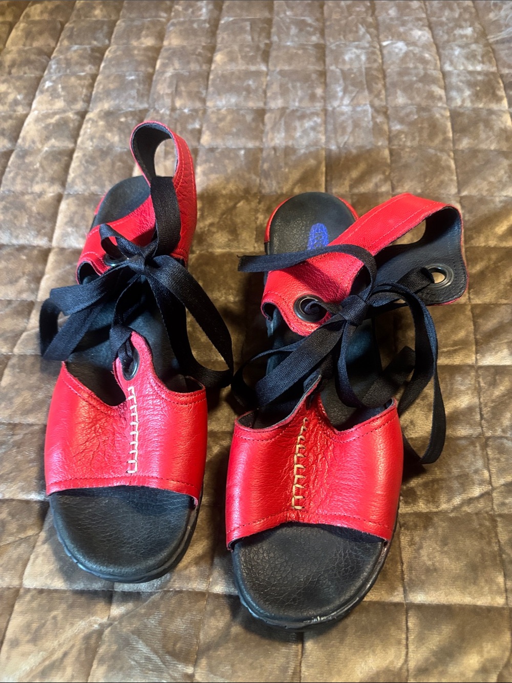 Wolky Red Leather Lace-Up Sandals